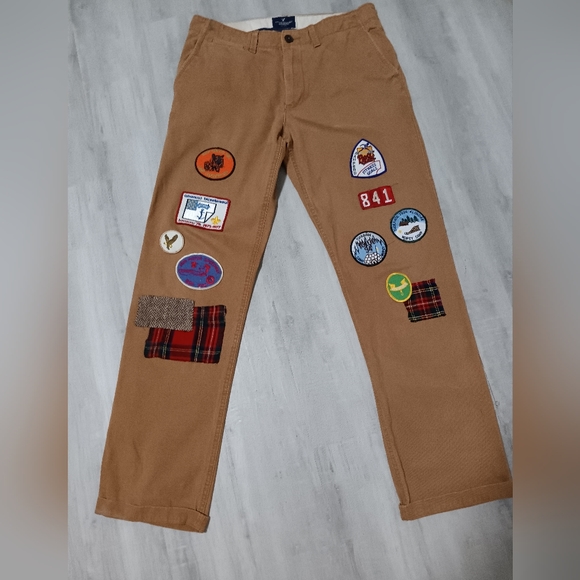 Custom Made American Eagle Patched Khakis Sz 34X34